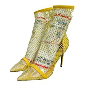 Yellow jeweled Fishnet pointed pumps by Cape Robbin sz 9